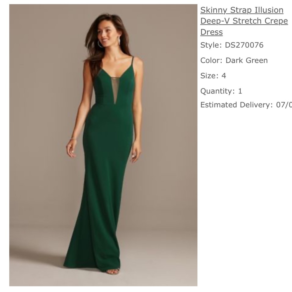 David’s Bridal skinny strap illusion bridesmaid dress